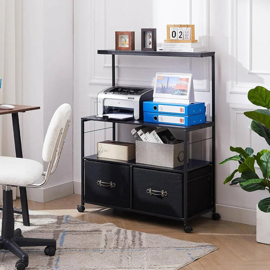 Industrial Modern Black Metal Wood Printer Stand File Cabinet w/ Fabric Drawers - Tampa Home & Garden Store