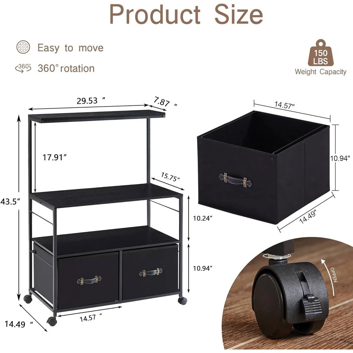 Industrial Modern Black Metal Wood Printer Stand File Cabinet w/ Fabric Drawers - Tampa Home & Garden Store