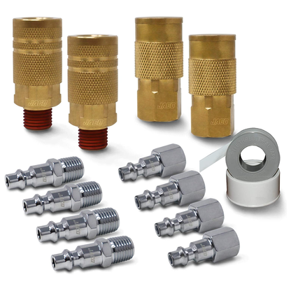 Industrial Quick Connect Air Fittings | Plug & Coupler Kit - 1/4" NPT (Set of 12) - Tampa Home & Garden Store