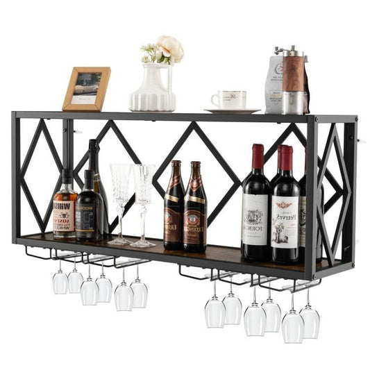 Industrial Rustic Brown Wood Metal Wall Mounted Wine Rack Shelf - Tampa Home & Garden Store