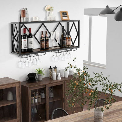 Industrial Rustic Brown Wood Metal Wall Mounted Wine Rack Shelf - Tampa Home & Garden Store