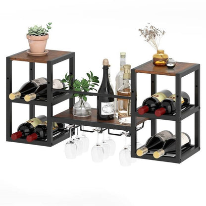 Industrial Wood Metal Wall Mounted Wine Rack Shelf with Glass Holders - Tampa Home & Garden Store