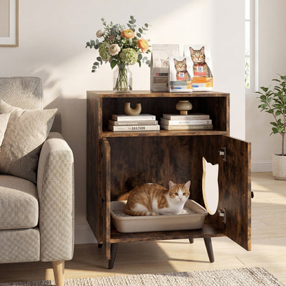 Cat Litter Box Enclosure With Storage Compartment