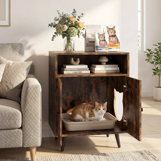 Cat Litter Box Enclosure With Storage Compartment