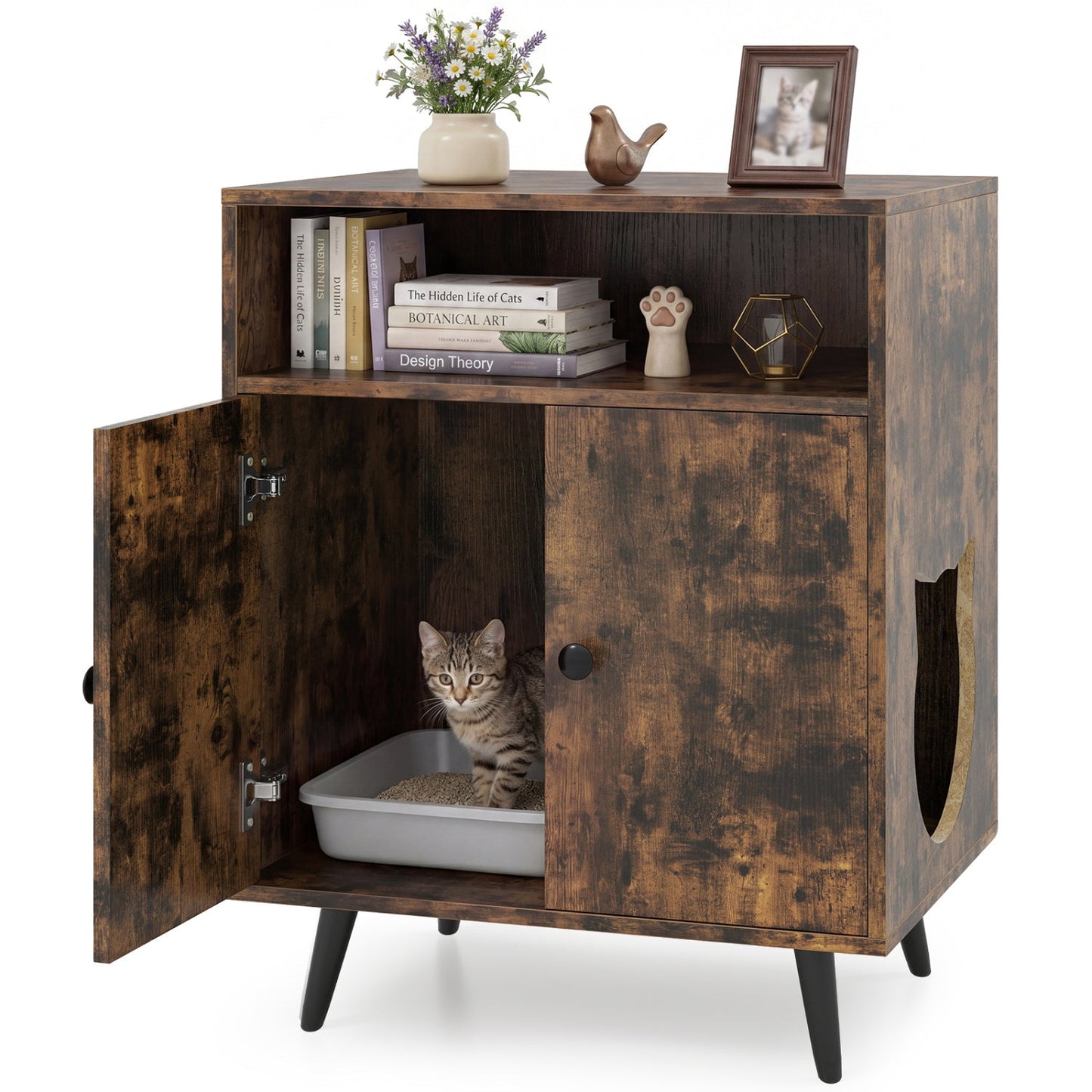 Cat Litter Box Enclosure With Storage Compartment