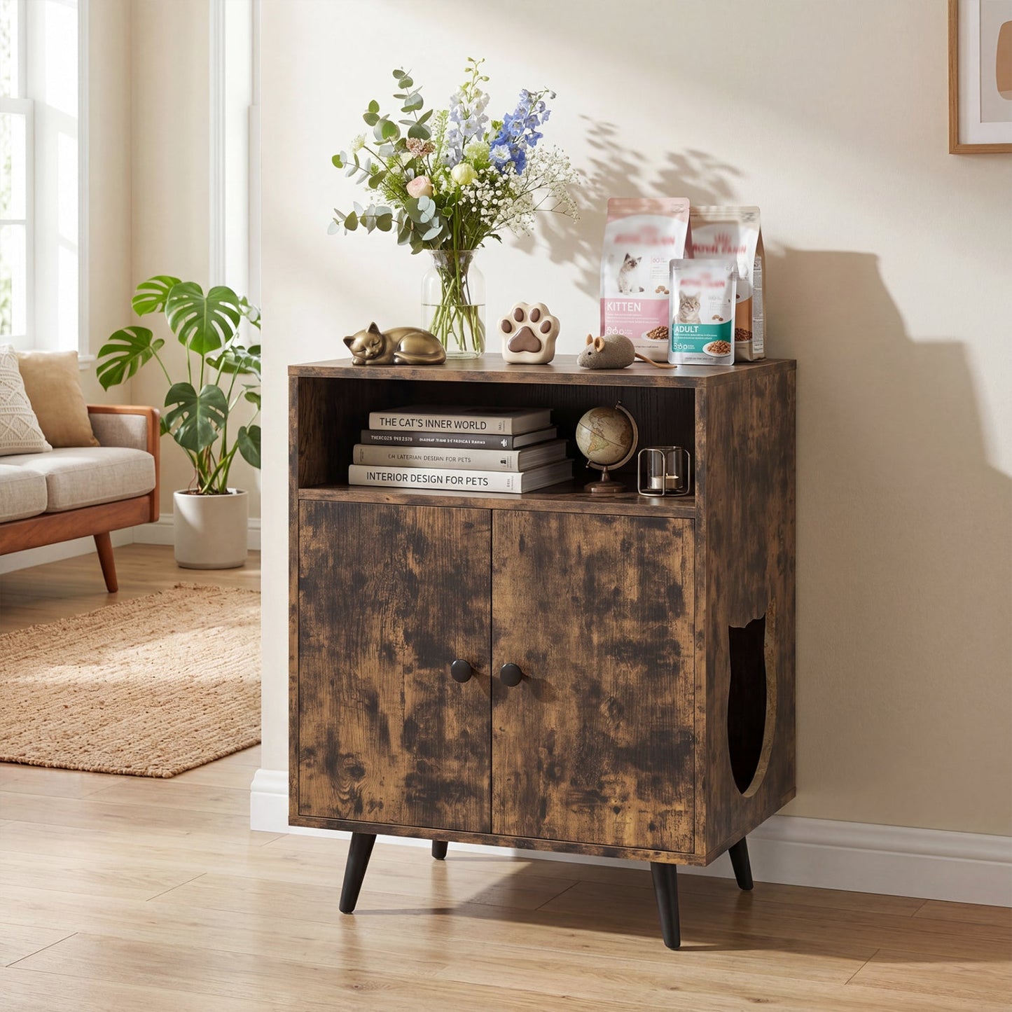 Cat Litter Box Enclosure With Storage Compartment