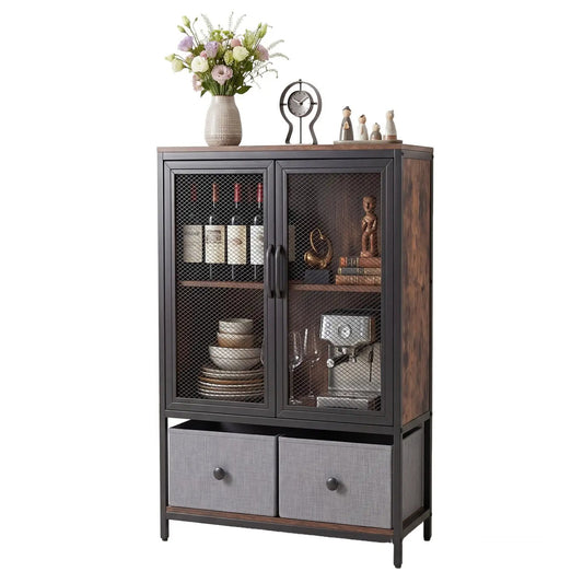Industrial Coffee Bar Cabinet With 2-Tier Storage