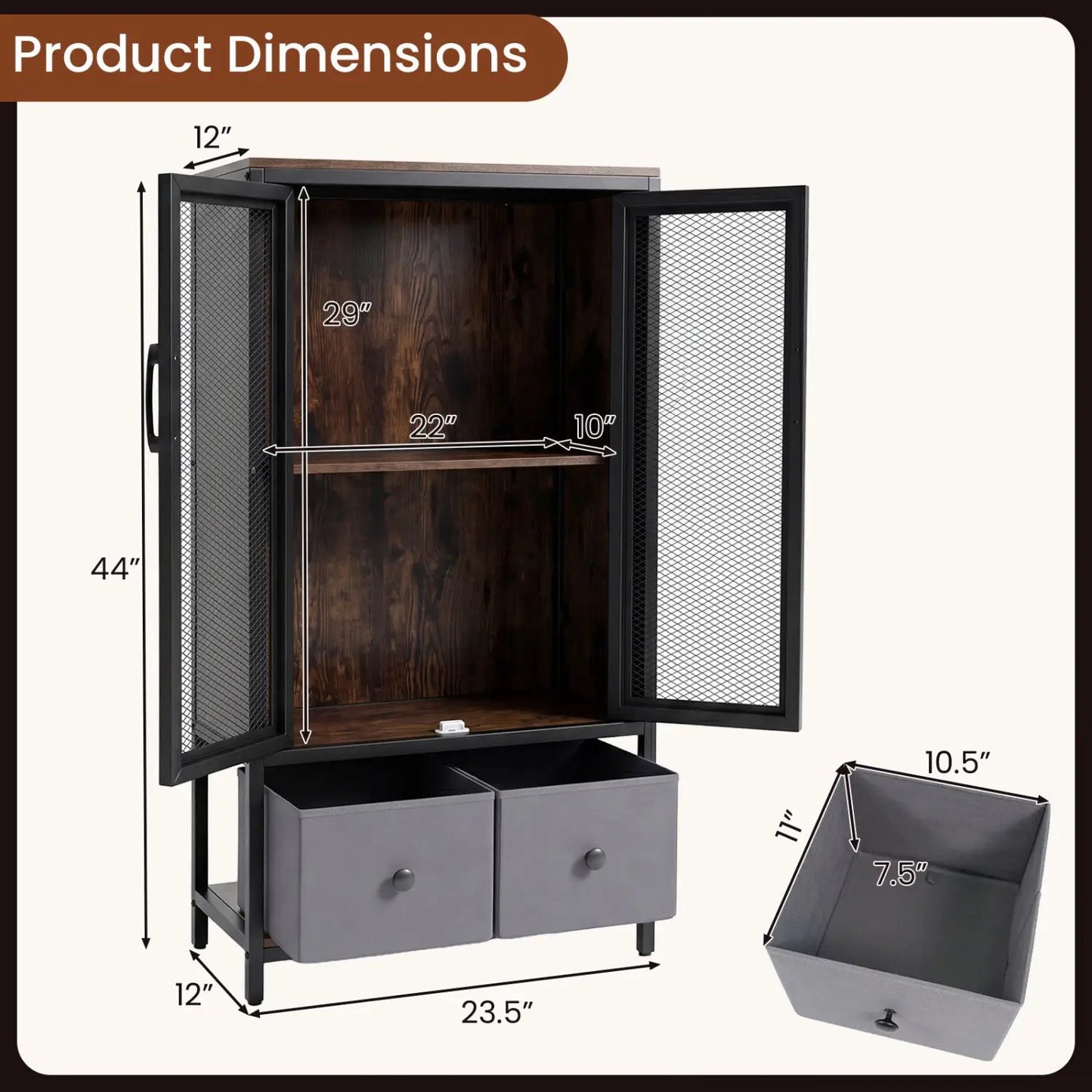Industrial Coffee Bar Cabinet With 2-Tier Storage