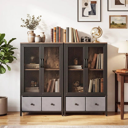 Industrial Coffee Bar Cabinet With 2-Tier Storage