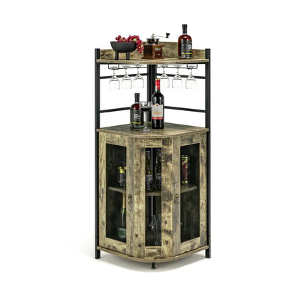 Corner Bar Cabinet With Glass Holder and Shelf