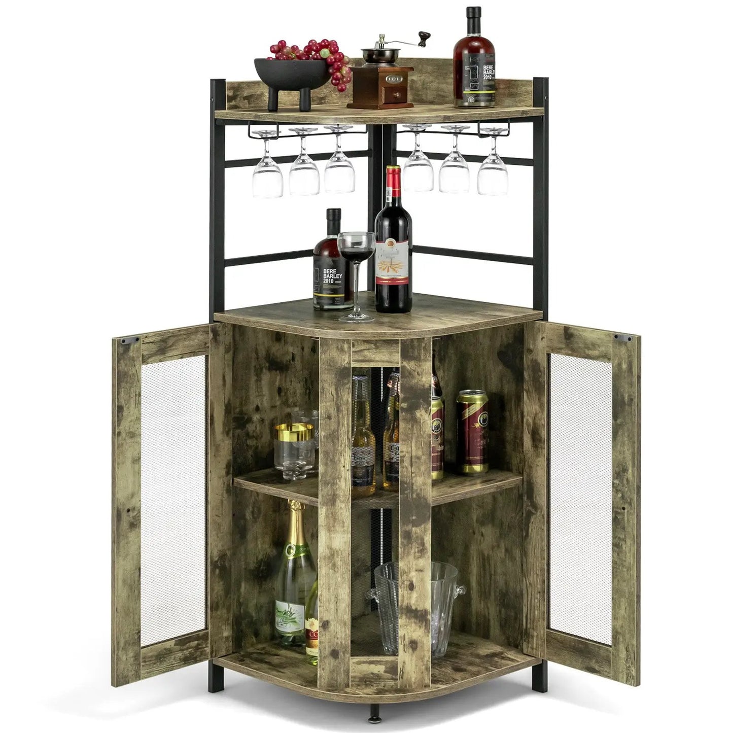 Corner Bar Cabinet With Glass Holder and Shelf