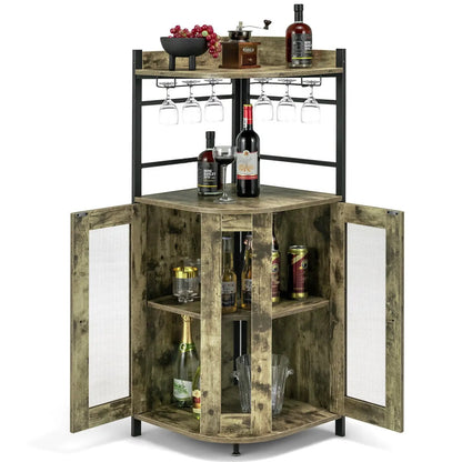 Corner Bar Cabinet With Glass Holder and Shelf