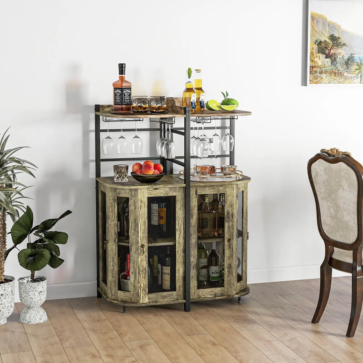 Corner Bar Cabinet With Glass Holder and Shelf
