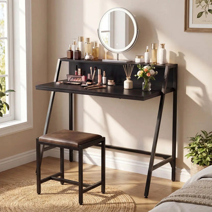 Industrial Desk With Raised Shelf and Metal Frame