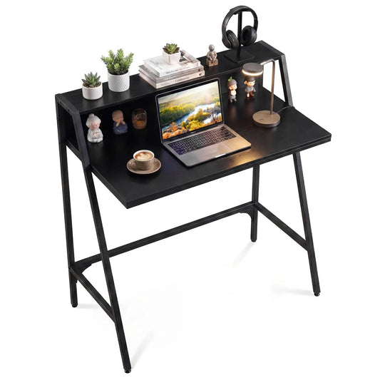DirectDeals 31.5in industrial desk with raised shelf, black metal frame and laptop on Tampa Home & Garden Store