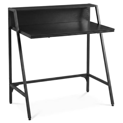 Industrial Desk With Raised Shelf and Metal Frame