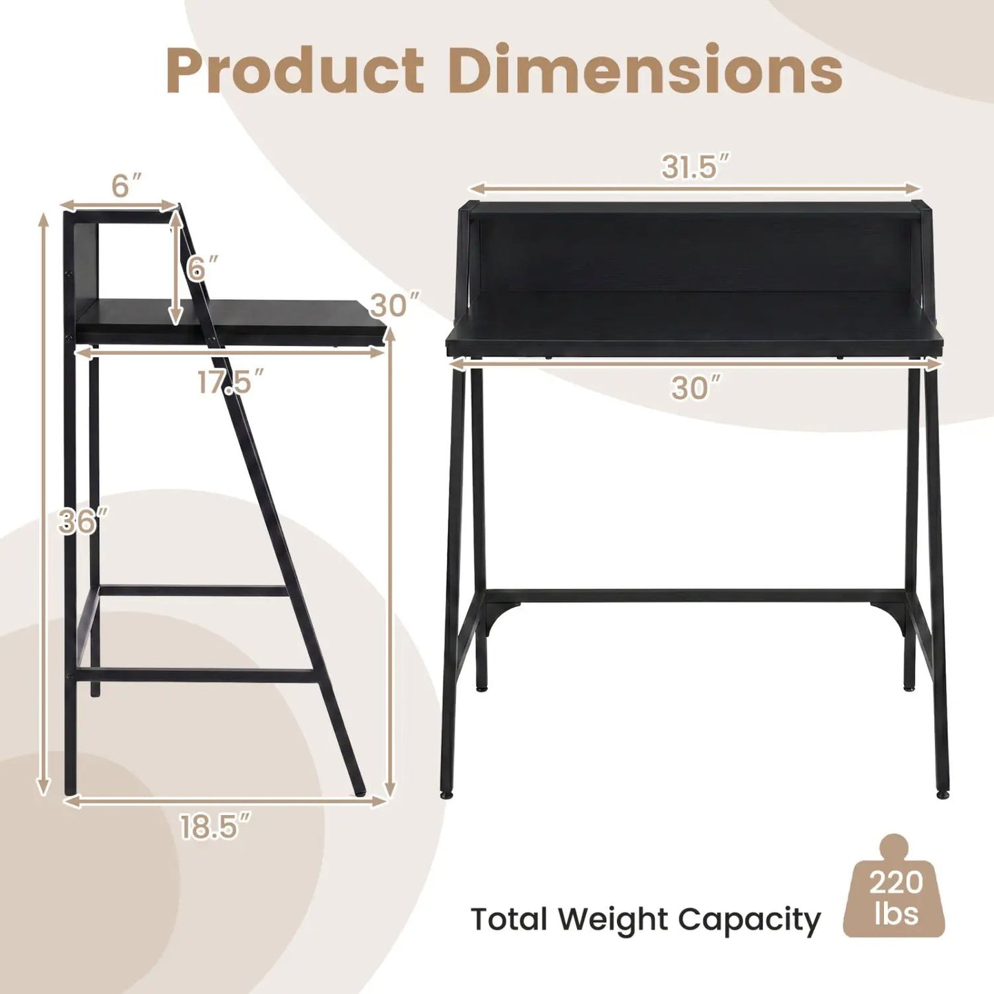 Industrial Desk With Raised Shelf and Metal Frame