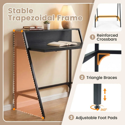 Industrial Desk With Raised Shelf and Metal Frame