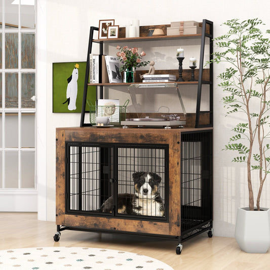 Industrial Dog Kennel Dog Crate Furniture with Storage Shelves - Tampa Home & Garden Store