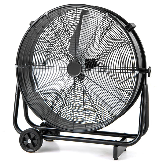 Industrial Drum Fan with 2 Wheels and 360-Degree Adjustable Tilt-Black - Tampa Home & Garden Store