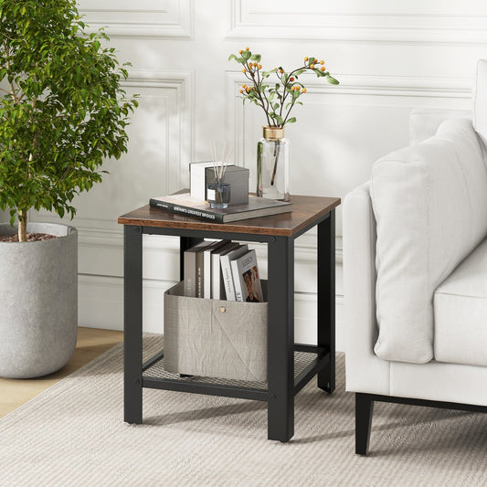 Industrial End Table 2-Tier Side Table-Black - Tampa Home & Garden Store