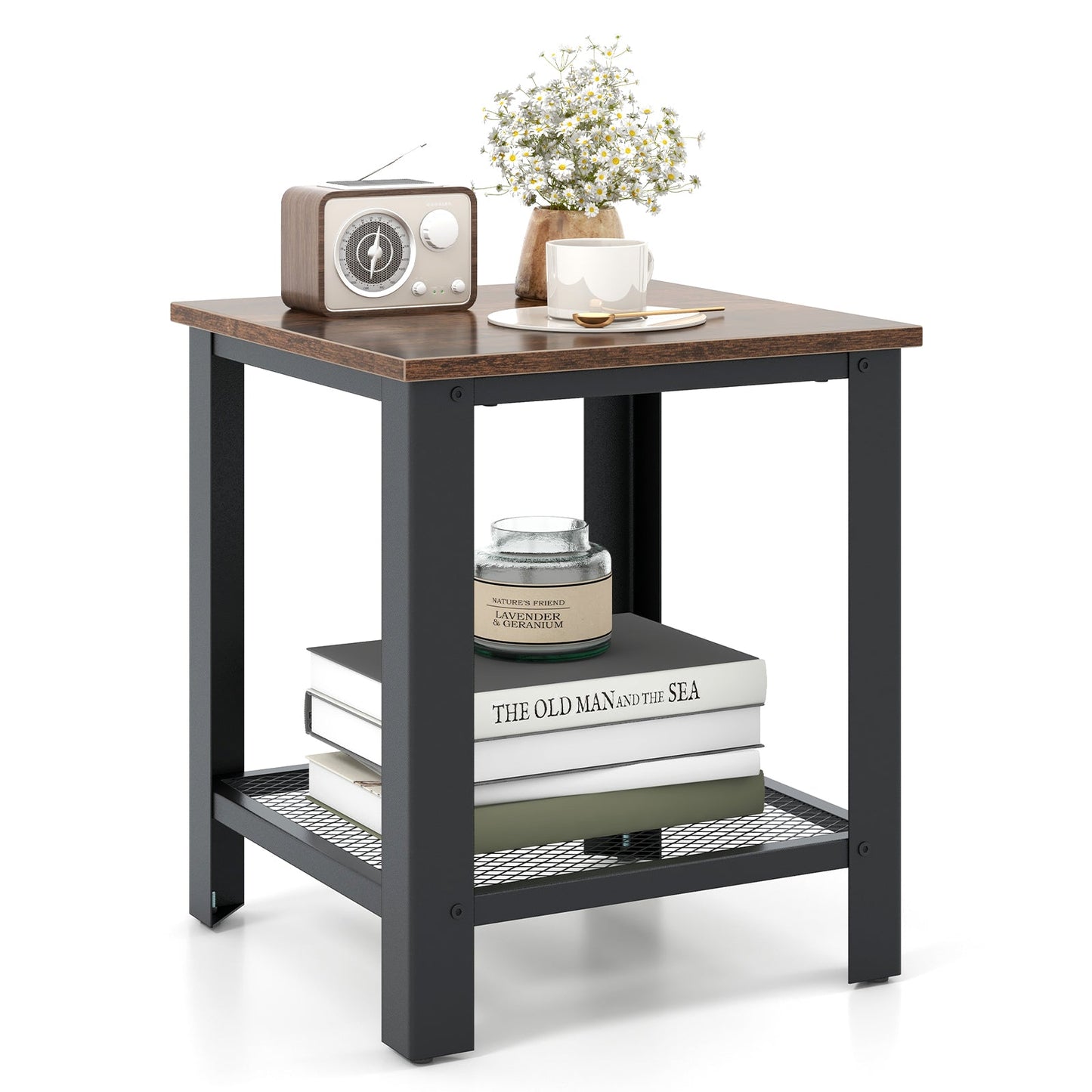 Industrial End Table 2-Tier Side Table-Black