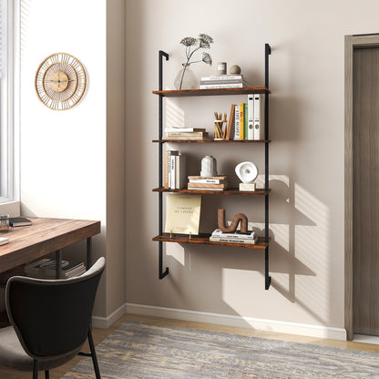 Estantería industrial de escalera de 4 niveles con estructura metálica - Café