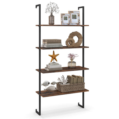 Estantería industrial de escalera de 4 niveles con estructura metálica - Café