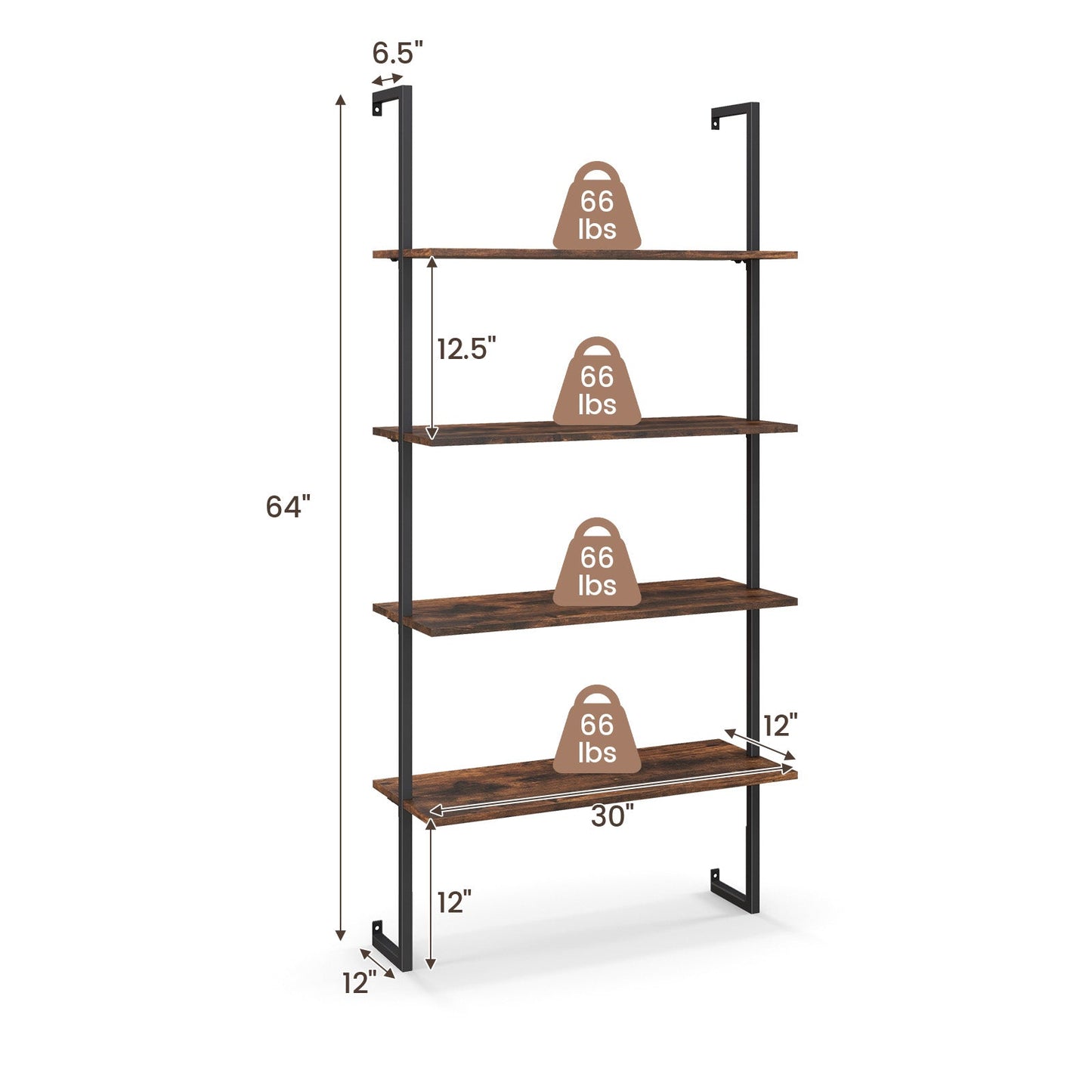 Estantería industrial de escalera de 4 niveles con estructura metálica - Café