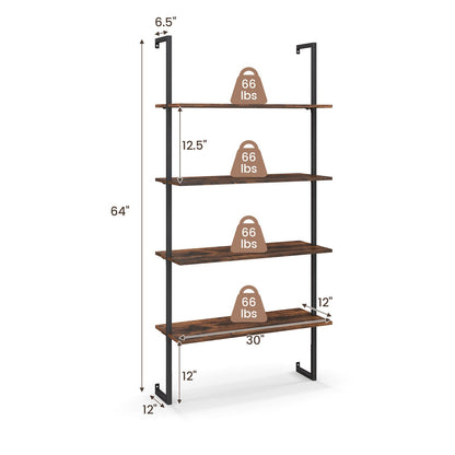 Estantería industrial de escalera de 4 niveles con estructura metálica - Café