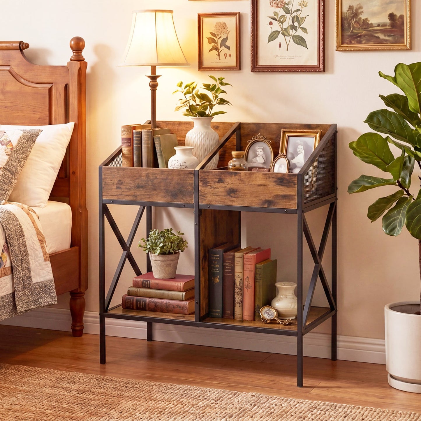 Industrial vinyl record storage rack with metal frame in dark wood finish by DirectDeals on Tampa Home & Garden Store