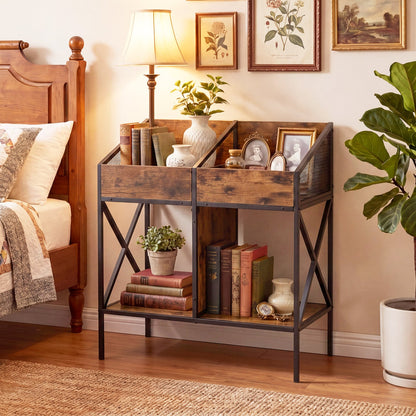 Industrial vinyl record storage rack with metal frame in dark wood finish by DirectDeals on Tampa Home & Garden Store