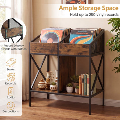 Industrial vinyl record storage rack with black metal frame and wood panels holds up to 250 records on Tampa Home & Garden Store