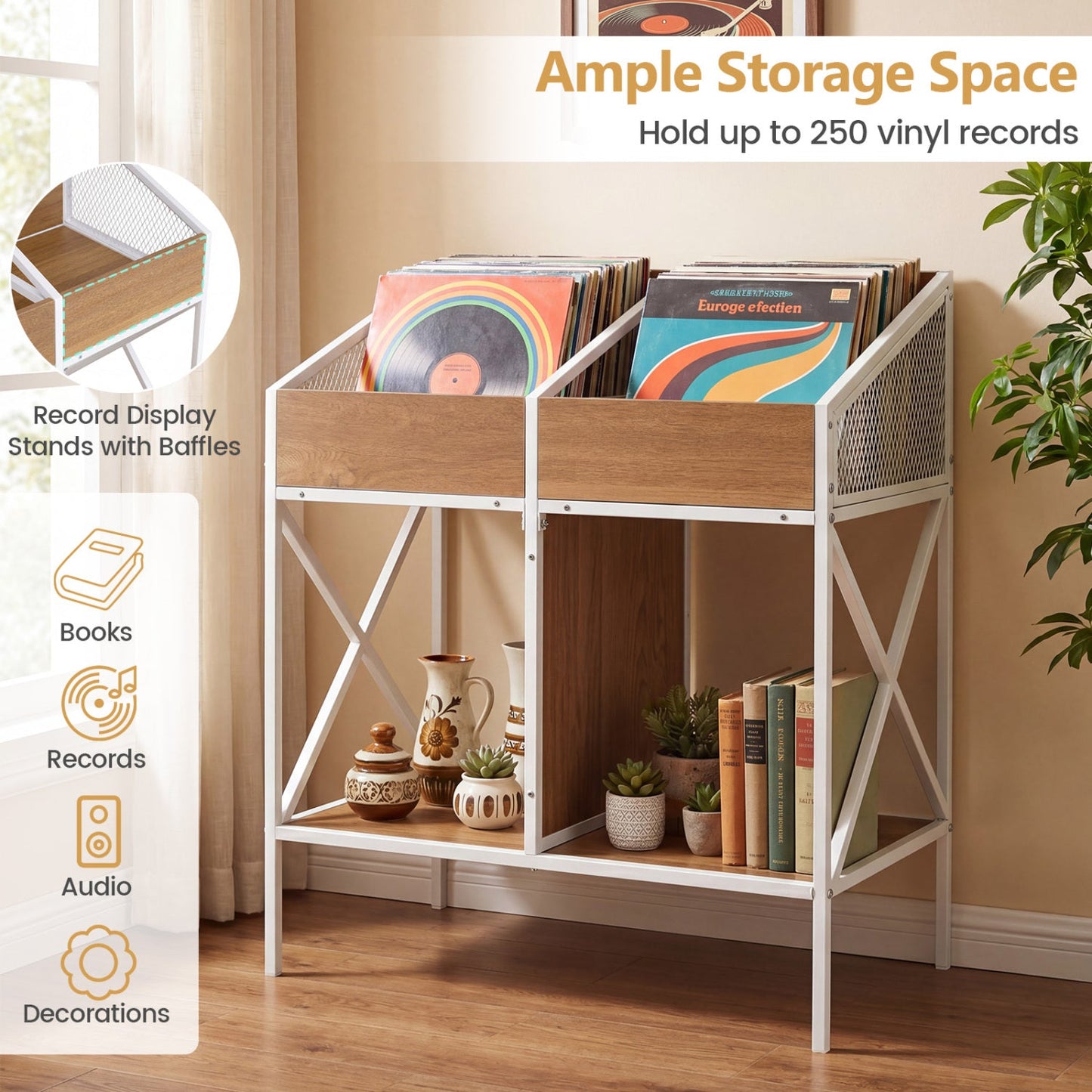 Industrial vinyl record storage rack with metal frame and wood shelves DirectDeals on Tampa Home & Garden Store