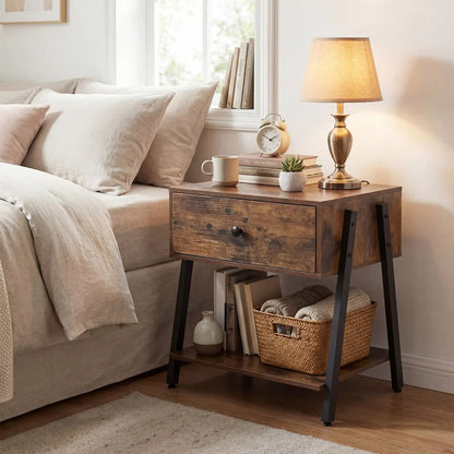 Industrial Nightstand with Drawer and Feet