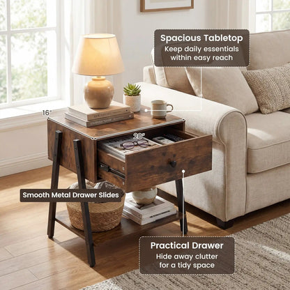 Industrial Nightstand with Drawer and Feet by DirectDeals in dark wood with black metal legs on Tampa Home & Garden Store