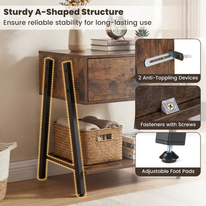 Industrial nightstand with drawer in wood finish and sturdy A-shaped metal legs by DirectDeals on Tampa Home & Garden Store