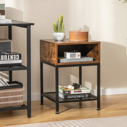 Industrial Nightstand End Side Table with Mesh Shelf - Tampa Home & Garden Store