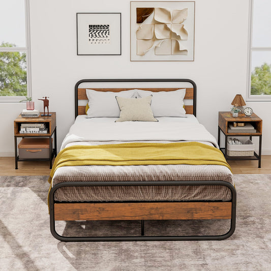 Industrial Nightstand End Side Table with Mesh Shelf - Tampa Home & Garden Store