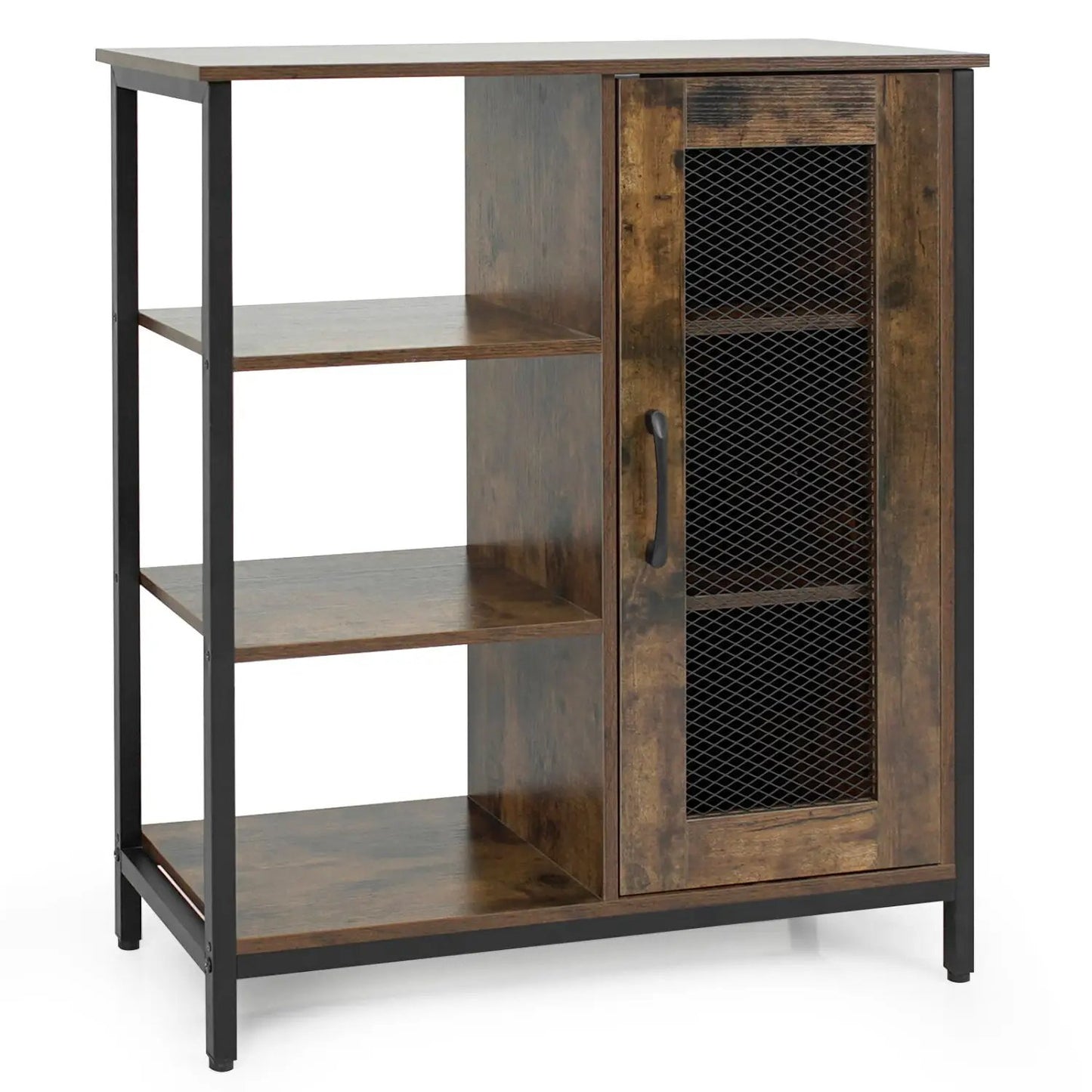 Side Cabinet with Mesh Door and 3 Shelves