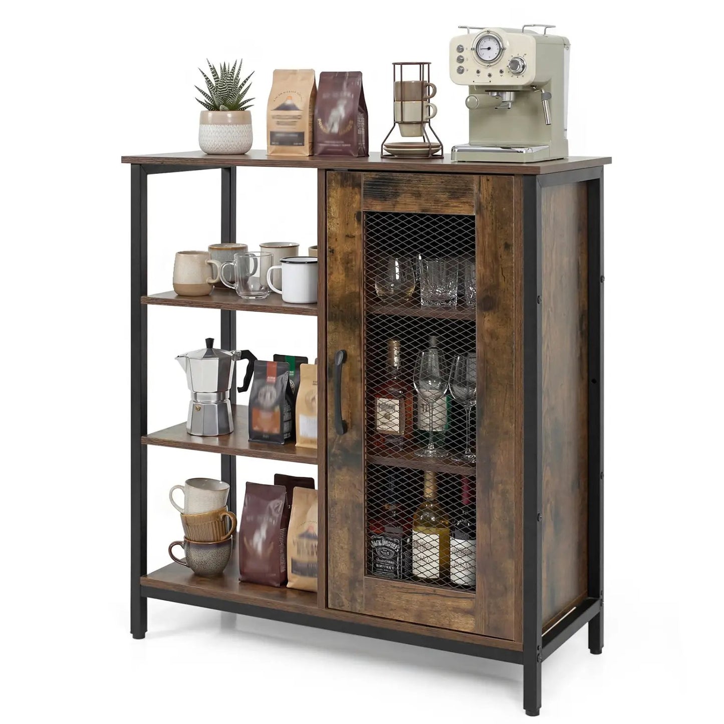 Side Cabinet with Mesh Door and 3 Shelves