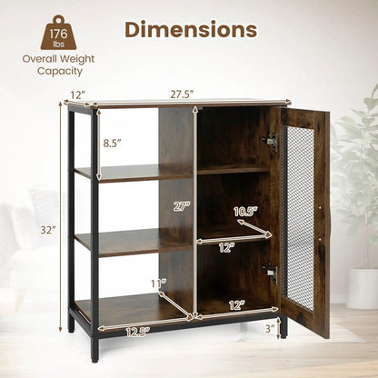 Side Cabinet with Mesh Door and 3 Shelves