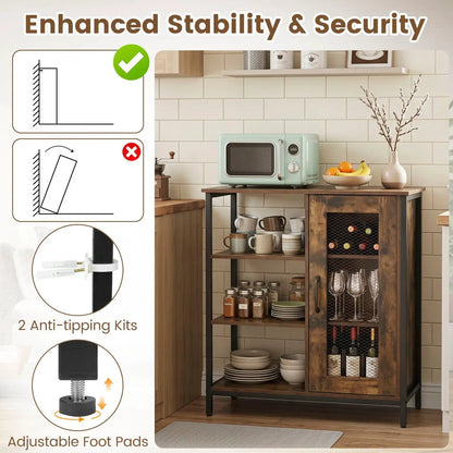 Side Cabinet with Mesh Door and 3 Shelves
