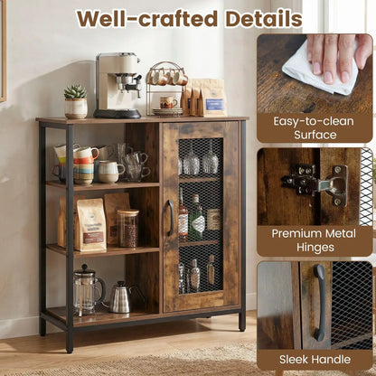 Side Cabinet with Mesh Door and 3 Shelves