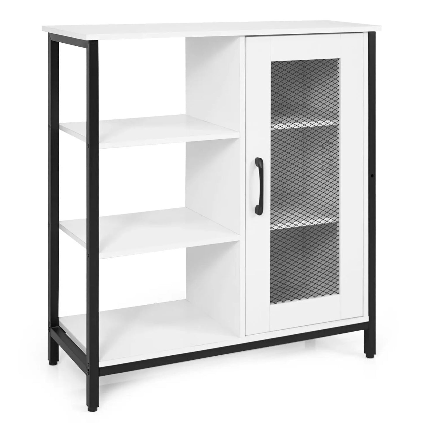 Side Cabinet with Mesh Door and 3 Shelves