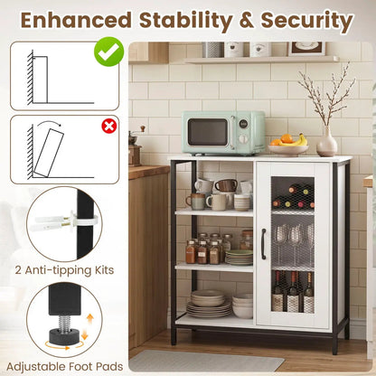 Side Cabinet with Mesh Door and 3 Shelves