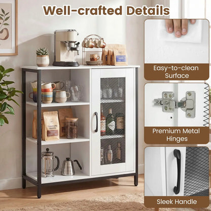 Side Cabinet with Mesh Door and 3 Shelves