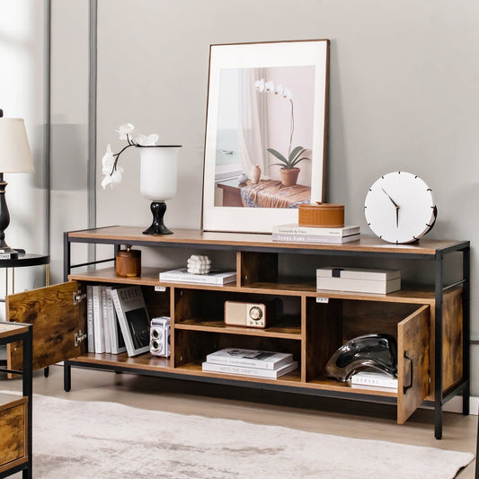 58 Inch Industrial TV Stand with Cabinets and Adjustable Shelf for TVs up to 65 Inch-Rustic Brwon - Tampa Home & Garden Store