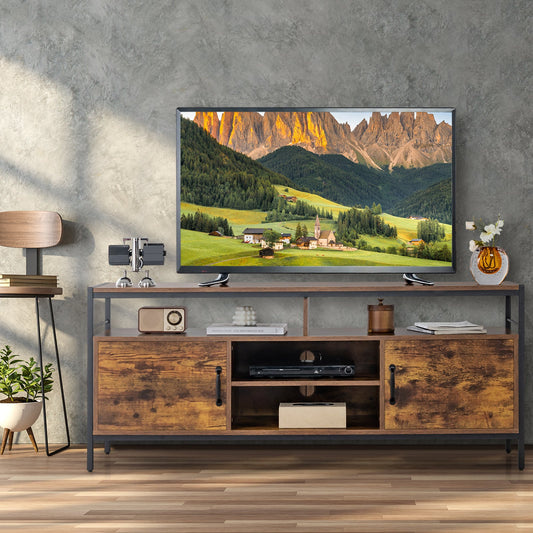 58 Inch Industrial TV Stand with Cabinets and Adjustable Shelf for TVs up to 65 Inch-Rustic Brwon - Tampa Home & Garden Store