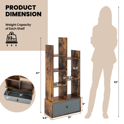 7-Tier Open-Back Bookshelf with Drawer